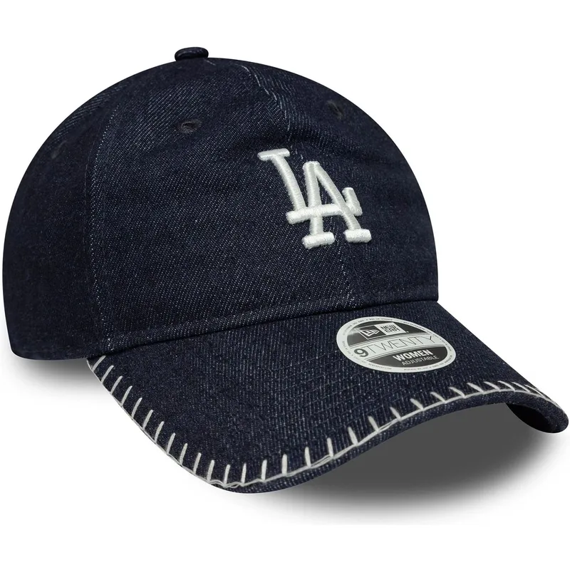 kepure-islenkta-tamsiai-melyna-reguliuojama-juostele-9twenty-denim-stitch-los-angeles-dodgers-mlb-new-era