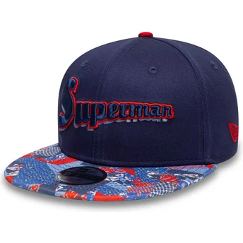 Granatowa płaska czapka snapback dla chłopca 9FIFTY Superman DC Comics New Era