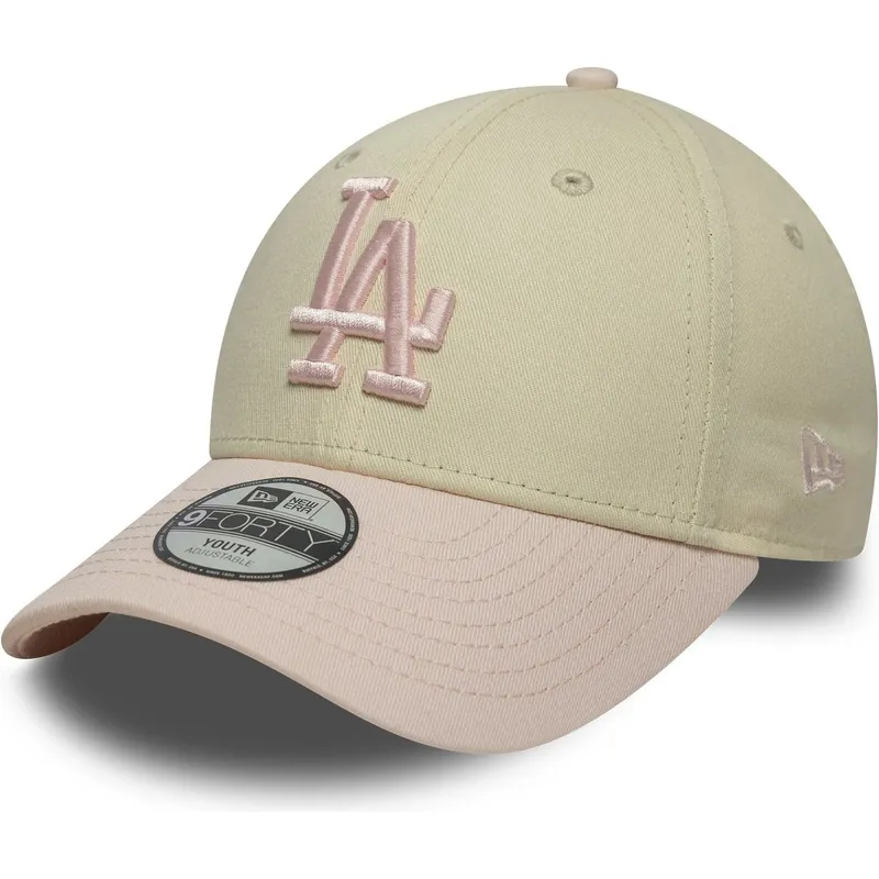 gorra-curva-beige-y-rosa-ajustable-para-nino-9forty-league-essential-de-los-angeles-dodgers-mlb-de-new-era