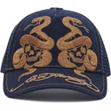 kepure-islenkta-tamsiai-melyna-snapback-skull-and-snakes-graphic-ed-hardy