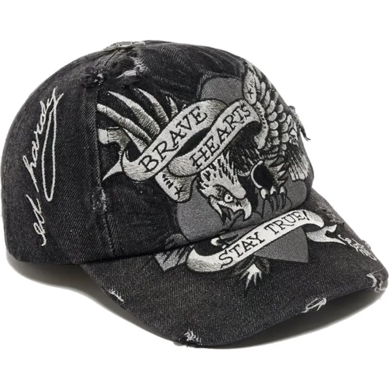 gorra-curva-negra-ajustable-brave-hearts-de-ed-hardy