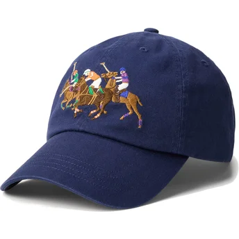 Kepurė išlenkta tamsiai mėlyna reguliuojamas Twill Triple Pony Polo Ralph Lauren