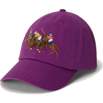 Kepurė išlenkta violetinė reguliuojama juostelė Twill Triple Pony Polo Ralph Lauren