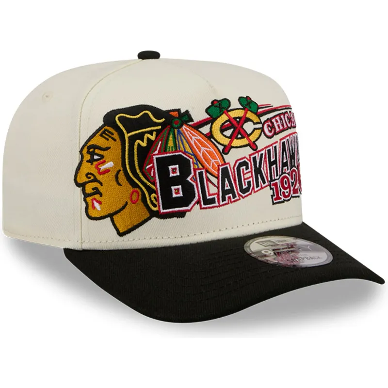 gorra-curva-beige-y-negra-snapback-9fifty-a-frame-classic-de-chicago-blackhawks-nhl-de-new-era