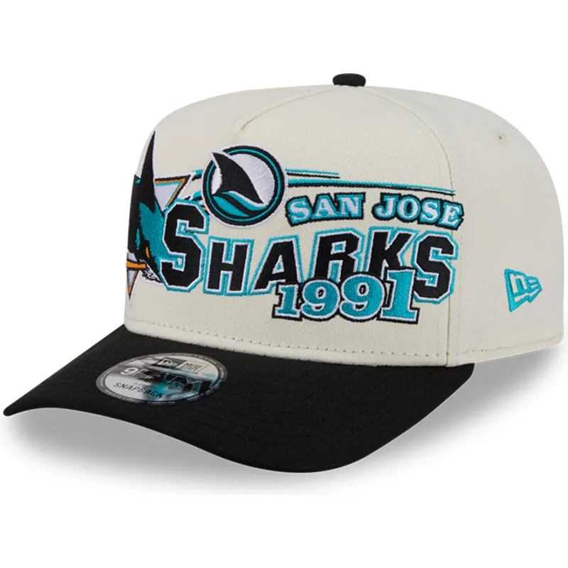 gorra-curva-beige-y-negra-snapback-9fifty-a-frame-classic-de-san-jose-sharks-nhl-de-new-era