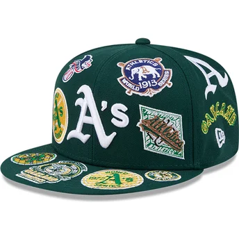 Cap plokščia green ajustada 59FIFTY All Over Oakland Athletics MLB New Era