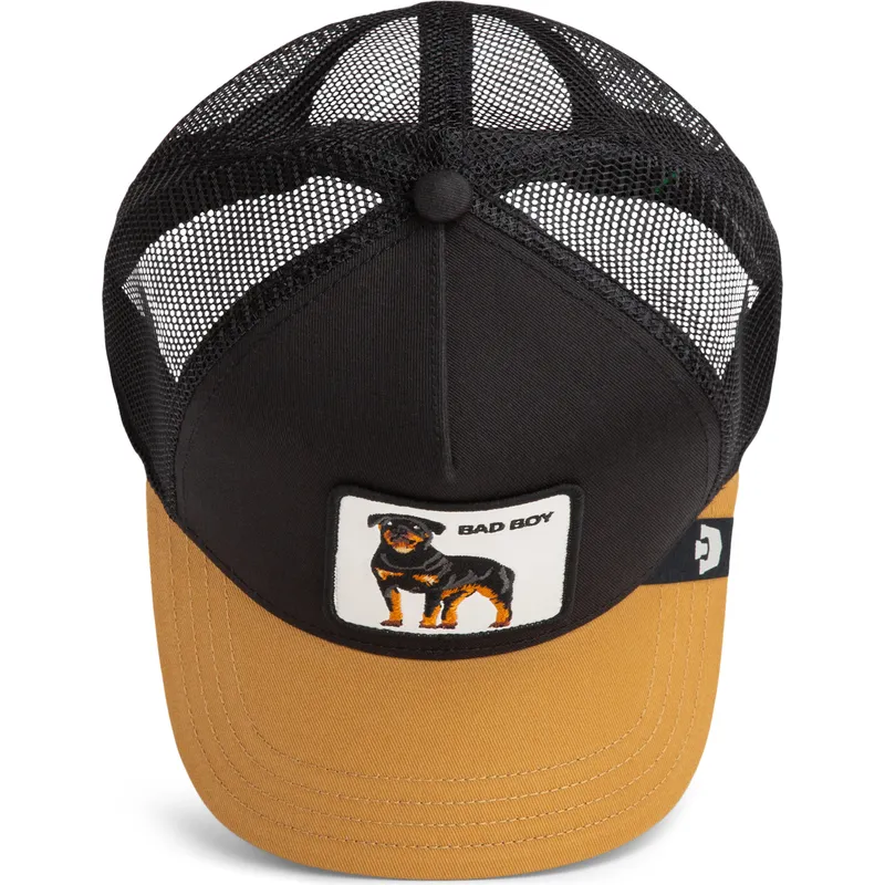 czapka-trucker-czarna-i-brazowa-pies-rottweiler-bad-boy-the-farm-od-goorin-bros