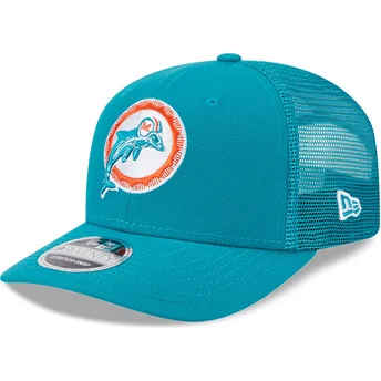 Gorra trucker azul 9SEVENTY Stretch Snap Evergreen Helmet de Miami Dolphins NFL de New Era
