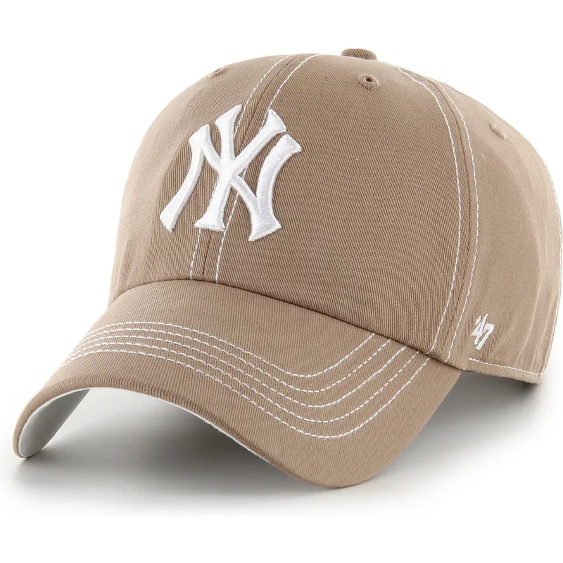 cap-islenkta-brown-adjustable-strap-clean-up-contrast-stitch-new-york-yankees-mlb-47-brand