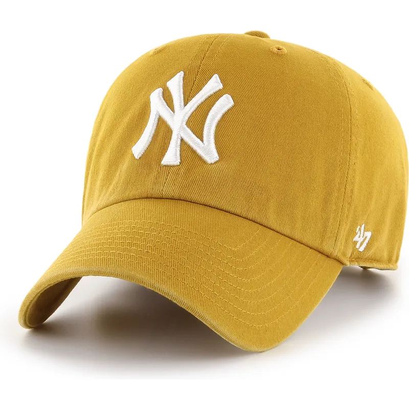 kepure-islenkta-geltona-reguliuojamas-clean-up-flat-gold-new-york-yankees-mlb-47-brand