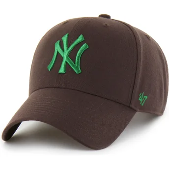 47 Brand Curved Brim Green Logo MVP New York Yankees MLB Brown Snapback Cap