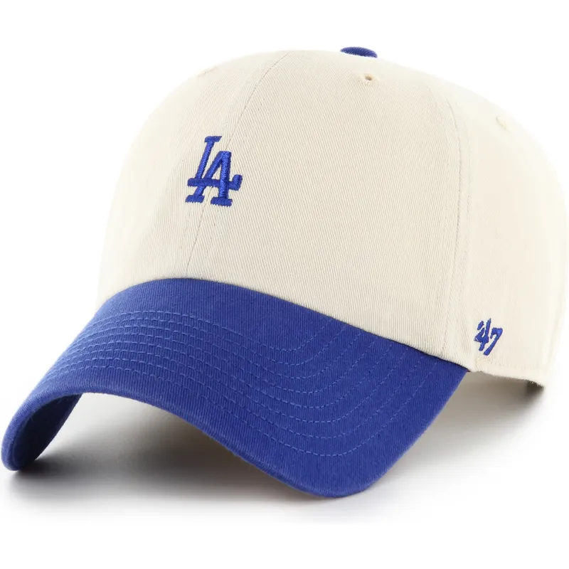 47-brand-curved-brim-clean-up-base-runner-sure-shot-two-tone-los-angeles-dodgers-mlb-beige-and-blue-adjustable-cap
