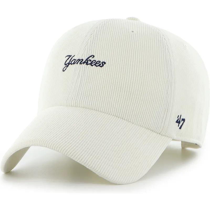 cap-islenkta-beige-adjustable-strap-clean-up-mini-script-cord-new-york-yankees-mlb-47-brand