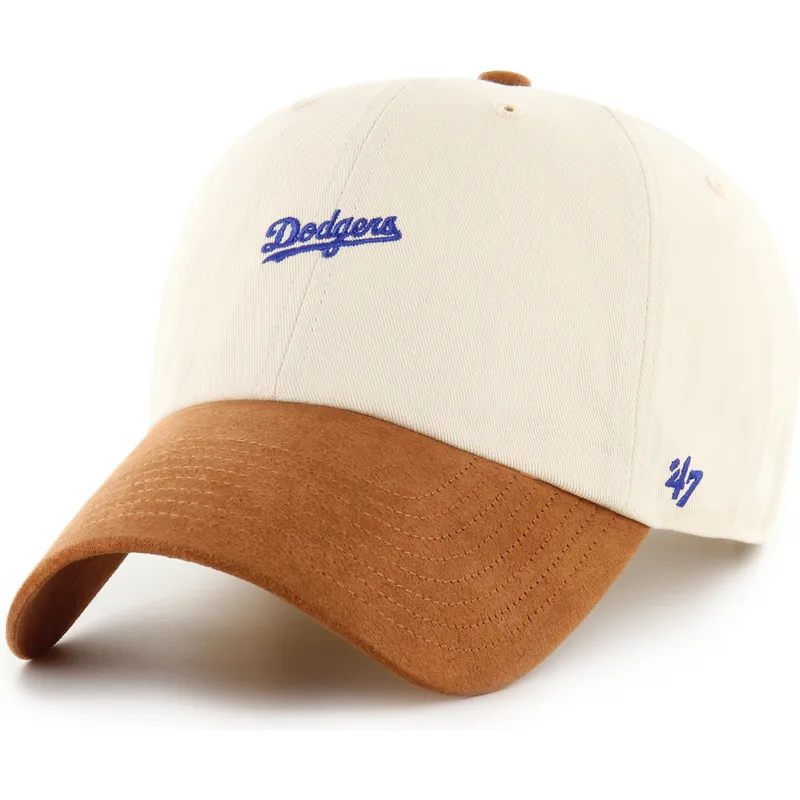 cap-islenkta-beige-adjustable-strap-marron-clean-up-mini-script-suede-visor-los-angeles-dodgers-mlb-47-brand