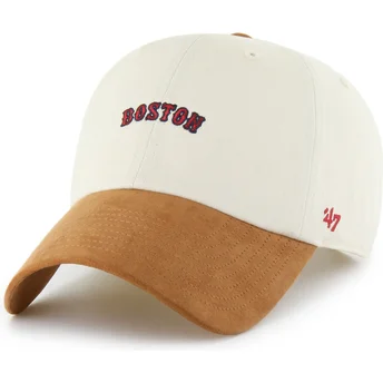 Cap išlenkta beige adjustable strap marrón Clean Up Mini Script Suede Visor Boston Red Sox MLB 47 Brand