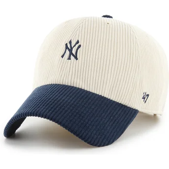 Beżowa i granatowa regulowana czapka z daszkiem Clean Up Cord Base Runner Two Tone New York Yankees MLB od 47 Brand