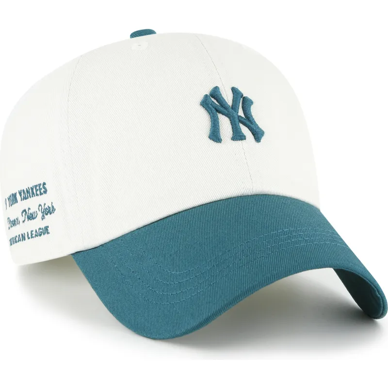 47-brand-curved-brim-clean-up-contemporary-two-tone-new-york-yankees-mlb-beige-and-green-adjustable-cap