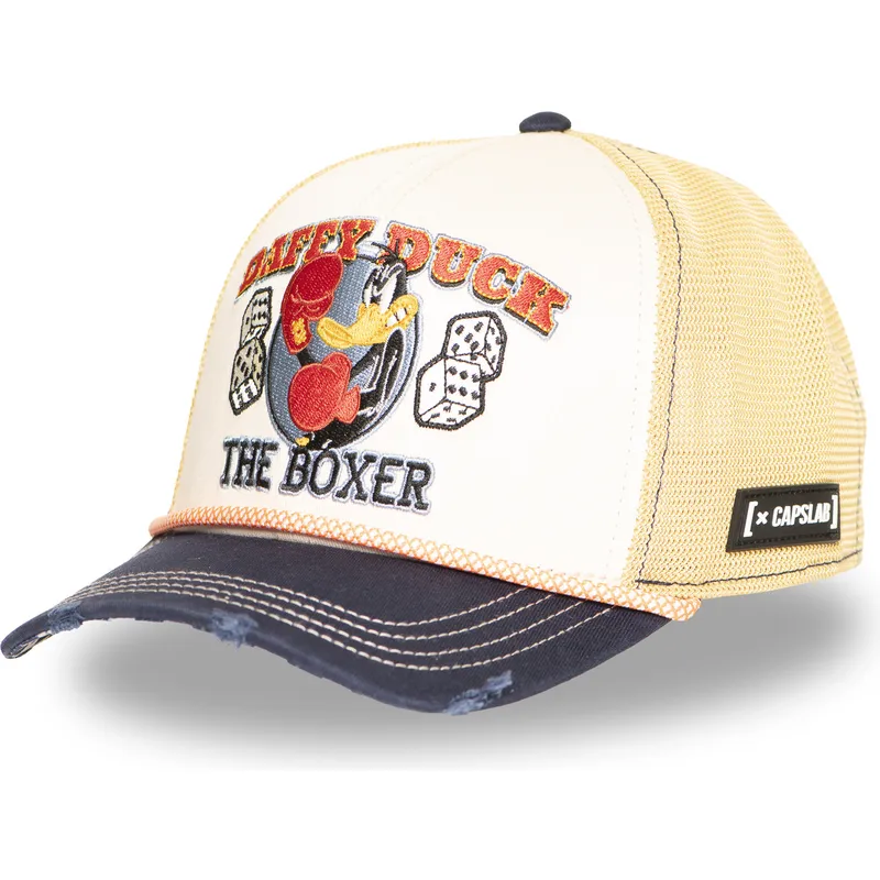 capslab-daffy-duck-loo13-pcsmcbb-looney-tunes-beige-and-navy-blue-trucker-hat