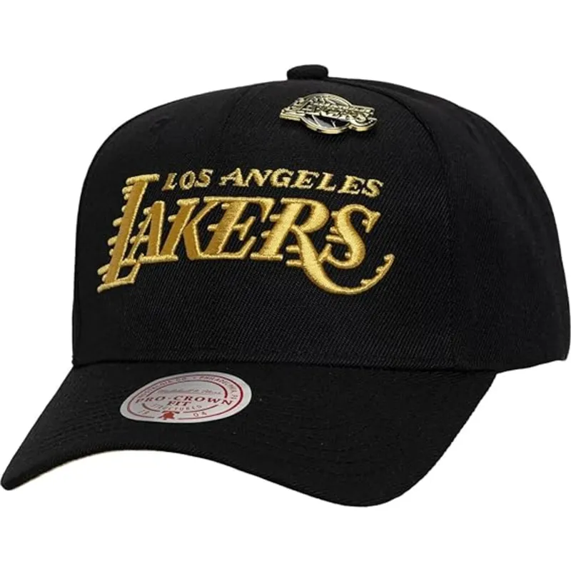 kepure-islenkta-juoda-snapback-pinned-gold-pro-los-angeles-lakers-nba-mitchell-ness