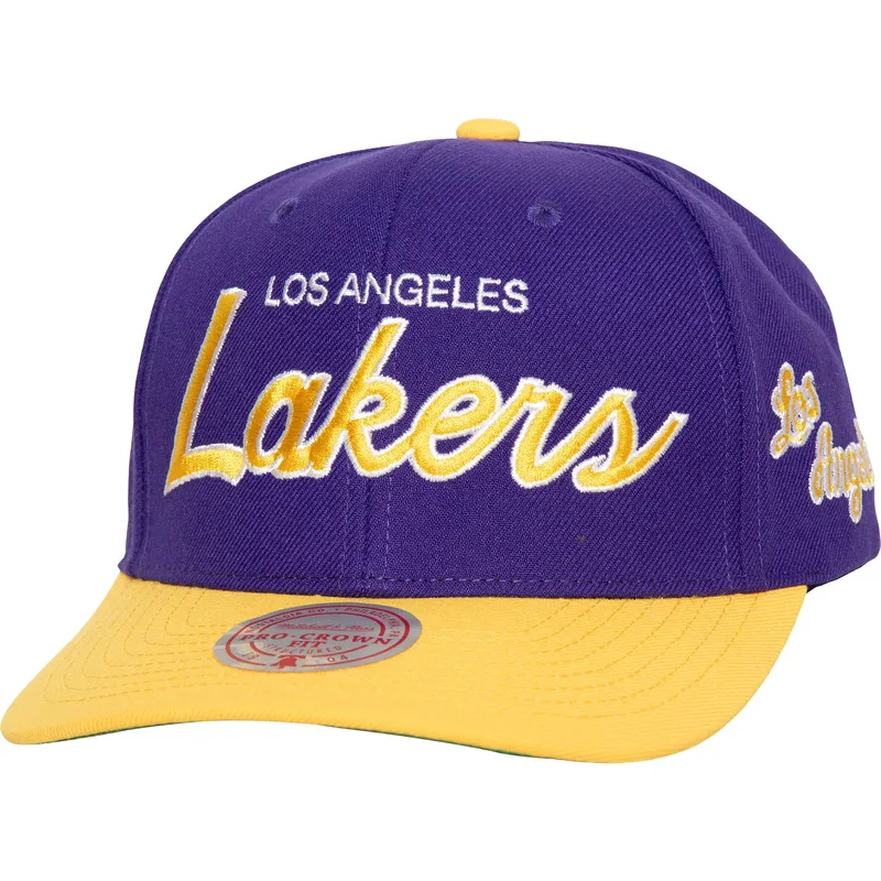 fioletowo-zolta-zakrzywiona-czapka-snapback-team-script-20-pro-los-angeles-lakers-nba-od-mitchell-ness