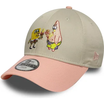 Beżowa i różowa czapka z zakrzywionym daszkiem snapback dla chłopca 9FORTY SpongeBob i Patryk Rozgwiazda New Era
