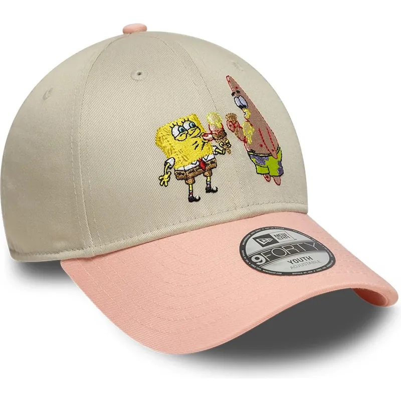 bezowa-i-rozowa-czapka-z-zakrzywionym-daszkiem-snapback-dla-chlopca-9forty-spongebob-i-patryk-rozgwiazda-new-era