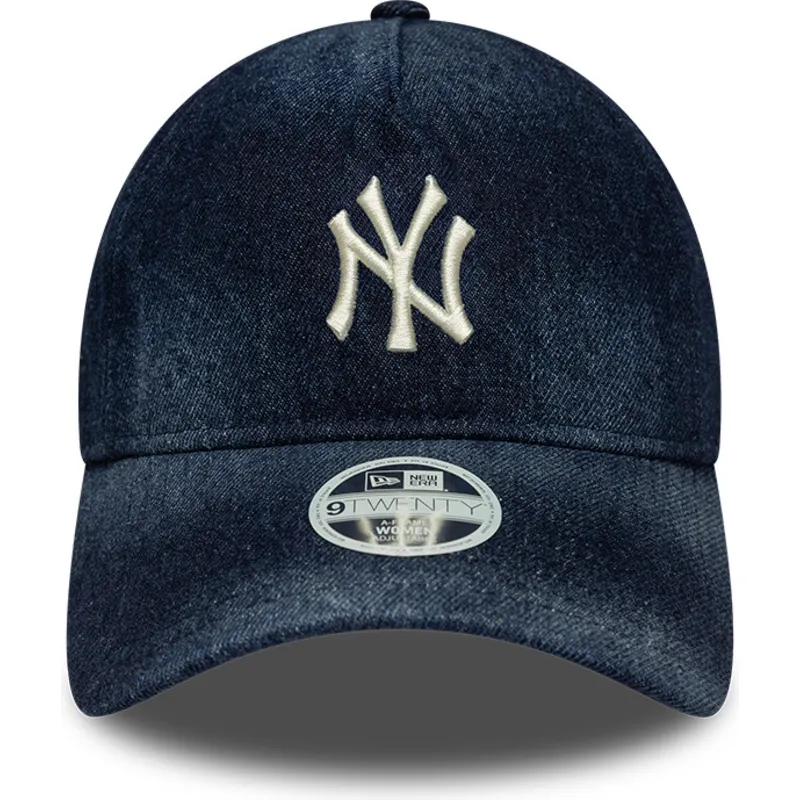 kepure-islenkta-tamsiai-melyna-reguliuojamas-9twenty-a-frame-denim-new-york-yankees-mlb-new-era