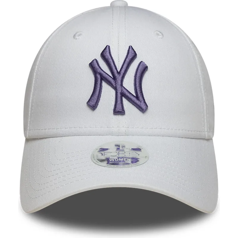new-era-curved-brim-women-dark-purple-logo-9forty-league-essential-new-york-yankees-mlb-white-adjustable-cap