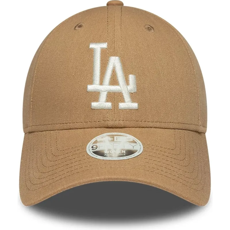 brazowa-regulowana-czapka-z-zakrzywionym-daszkiem-dla-kobiet-9forty-linen-los-angeles-dodgers-mlb-new-era