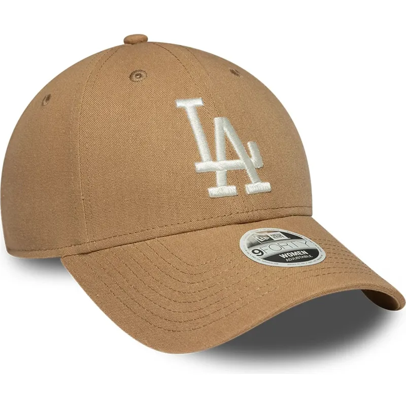 brazowa-regulowana-czapka-z-zakrzywionym-daszkiem-dla-kobiet-9forty-linen-los-angeles-dodgers-mlb-new-era