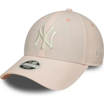 Jasnoróżowa regulowana czapka z zakrzywionym daszkiem dla kobiet 9FORTY Linen New York Yankees MLB New Era