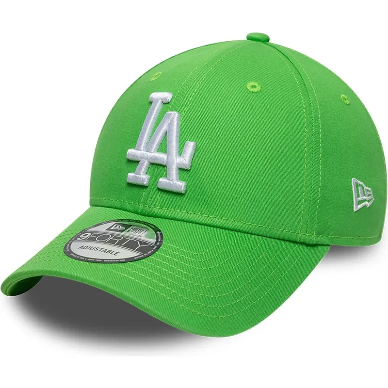zielona-jasna-regulowana-czapka-z-zakrzywionym-daszkiem-z-bialym-logo-9forty-league-essential-los-angeles-dodgers-mlb-od-new-era