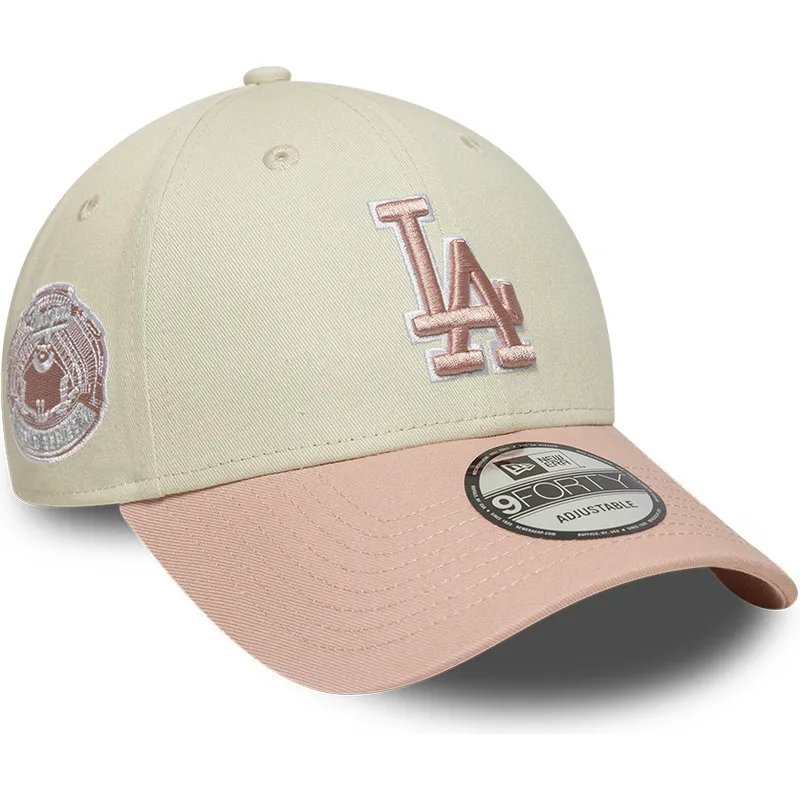 cap-islenkta-beige-adjustable-strap-rosa-rosa-9forty-world-series-patch-los-angeles-dodgers-mlb-new-era