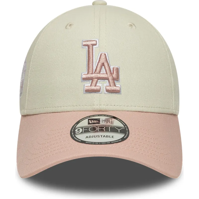 cap-islenkta-beige-adjustable-strap-rosa-rosa-9forty-world-series-patch-los-angeles-dodgers-mlb-new-era