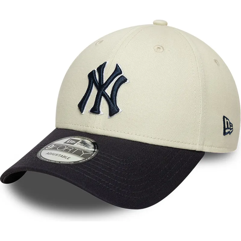 gorra-curva-beige-y-azul-marino-ajustable-con-logo-azul-marino-9forty-world-series-de-new-york-yankees-mlb-de-new-era