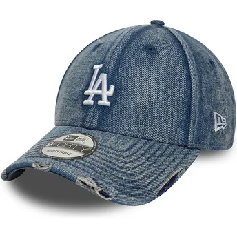 New Era Curved Brim 9FORTY Acid Wash Denim Los Angeles Dodgers MLB Blue Adjustable Cap