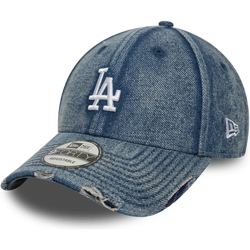 niebieska-regulowana-czapka-z-zakrzywionym-daszkiem-9forty-acid-wash-denim-los-angeles-dodgers-mlb-new-era