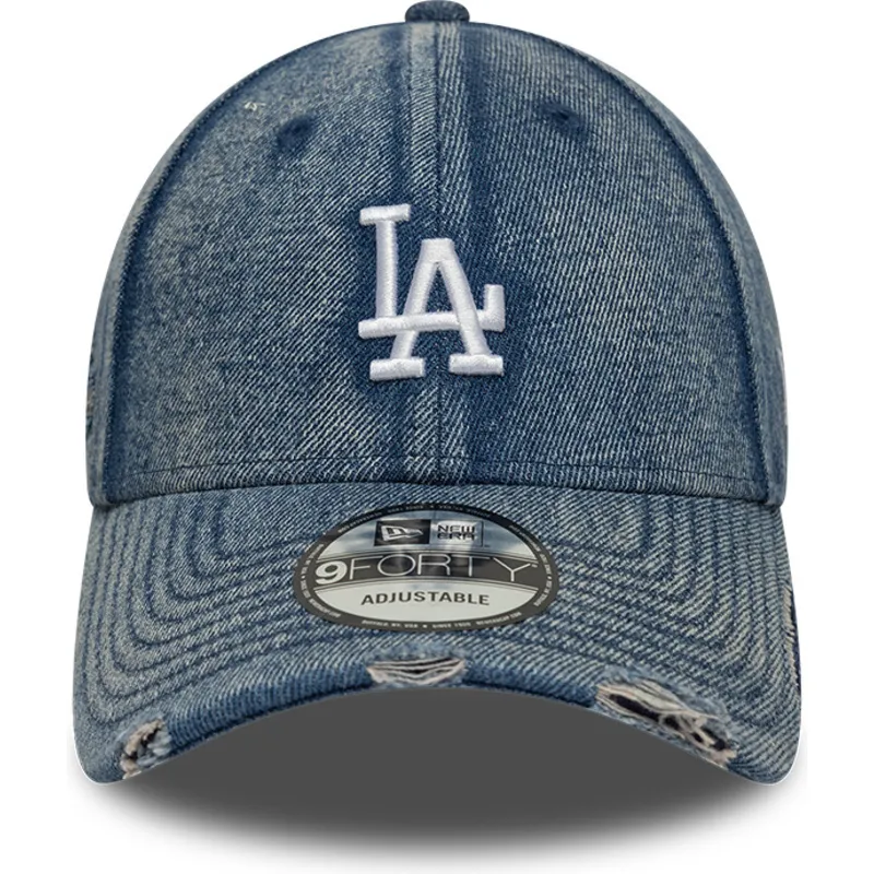 niebieska-regulowana-czapka-z-zakrzywionym-daszkiem-9forty-acid-wash-denim-los-angeles-dodgers-mlb-new-era