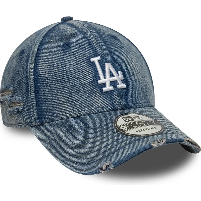 niebieska-regulowana-czapka-z-zakrzywionym-daszkiem-9forty-acid-wash-denim-los-angeles-dodgers-mlb-new-era