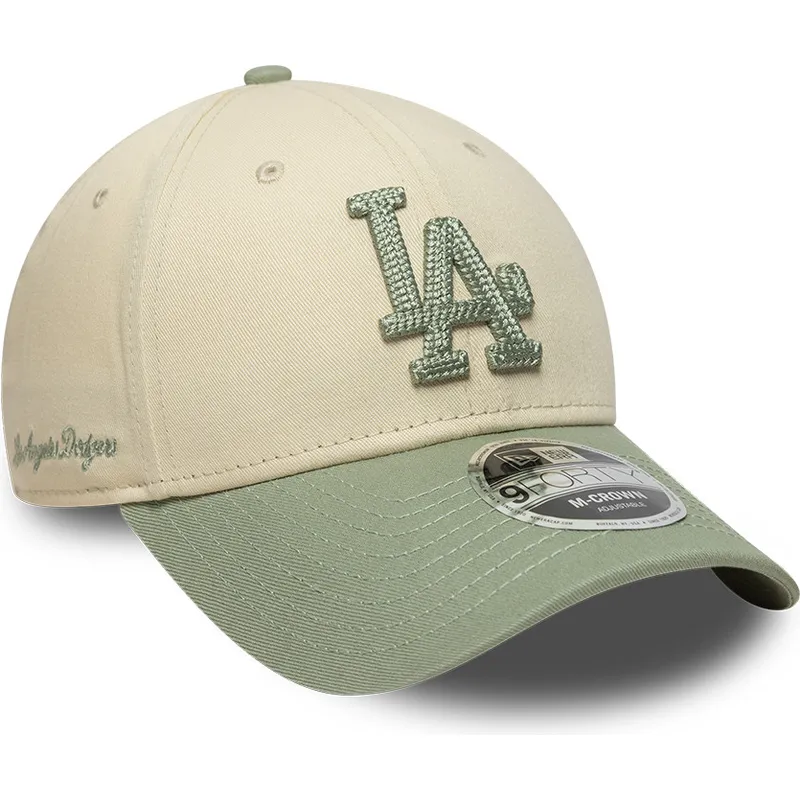 bezowa-i-zielona-czapka-z-daszkiem-snapback-z-zielonym-logo-9forty-m-crown-side-script-los-angeles-dodgers-mlb-new-era