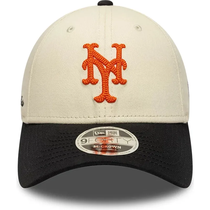 bezowo-czarna-zakrzywiona-czapka-snapback-9forty-m-crown-side-script-new-york-mets-mlb-new-era
