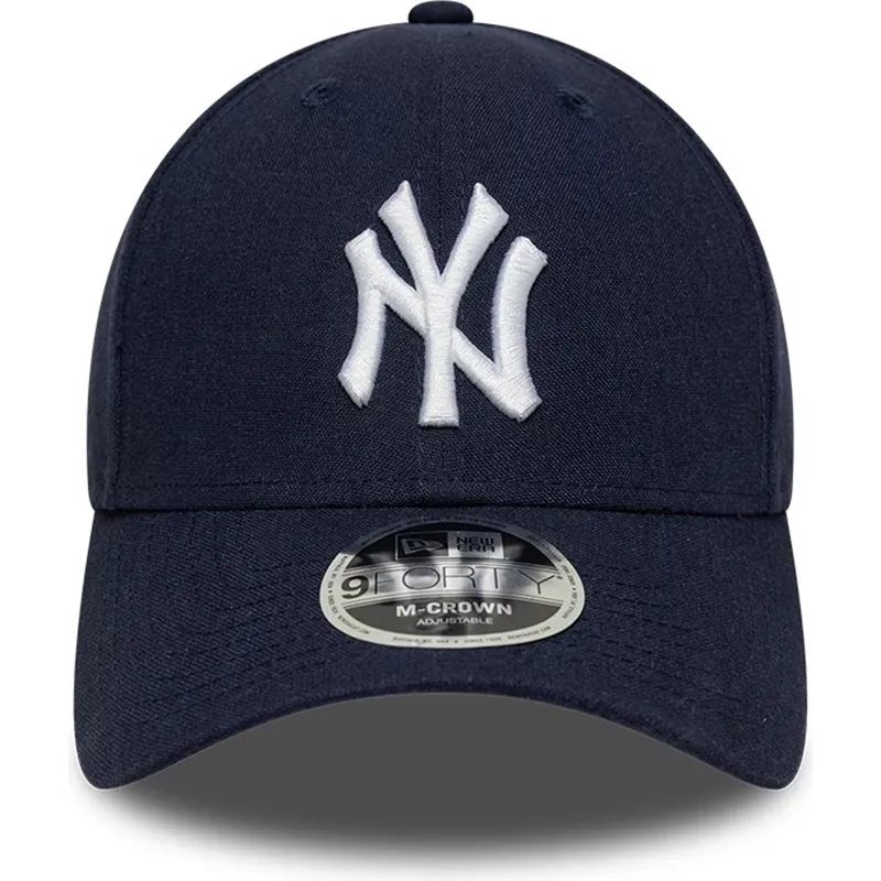 new-era-curved-brim-9forty-m-crown-linen-new-york-yankees-mlb-navy-blue-snapback-cap