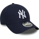 new-era-curved-brim-9forty-m-crown-linen-new-york-yankees-mlb-navy-blue-snapback-cap