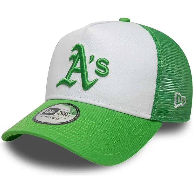 czapka-trucker-zielono-biala-z-zielonym-logo-a-frame-league-essential-oakland-athletics-mlb-new-era