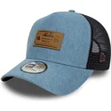 kepure-islenkta-melyna-snapback-a-frame-denim-leather-patch-new-era