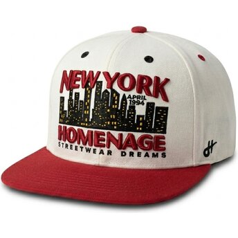 Czapka z daszkiem beżowo-czerwona snapback NYSKY Skylines The Snap od Homenage
