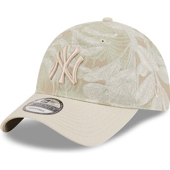 New Era Curved Brim 9TWENTY Leafy Palm New York Yankees MLB Beige Adjustable Cap
