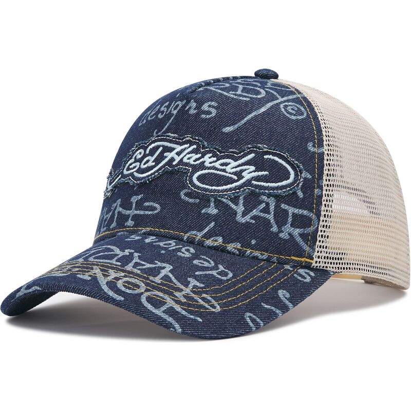 kepure-islenkta-tamsiai-melyna-snapback-don-denim-ed-hardy