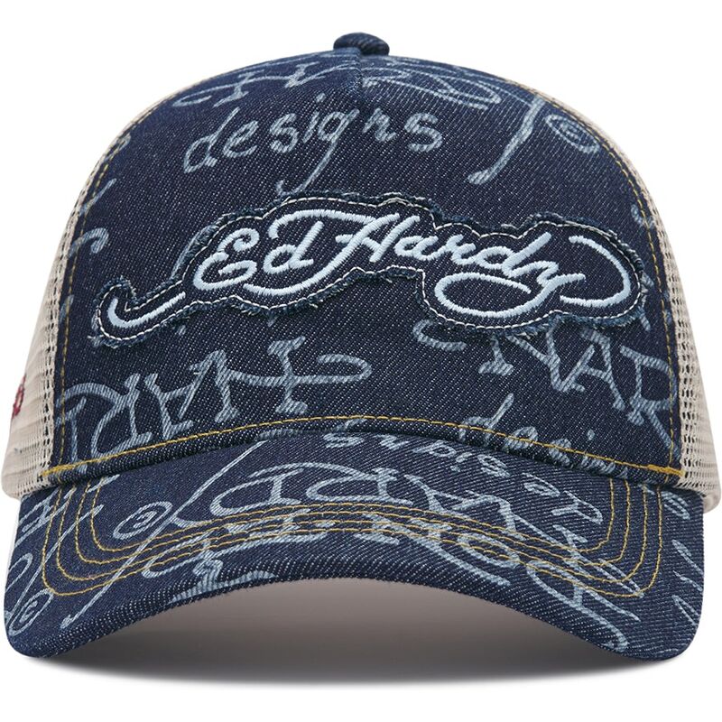 kepure-islenkta-tamsiai-melyna-snapback-don-denim-ed-hardy