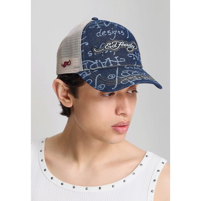 kepure-islenkta-tamsiai-melyna-snapback-don-denim-ed-hardy